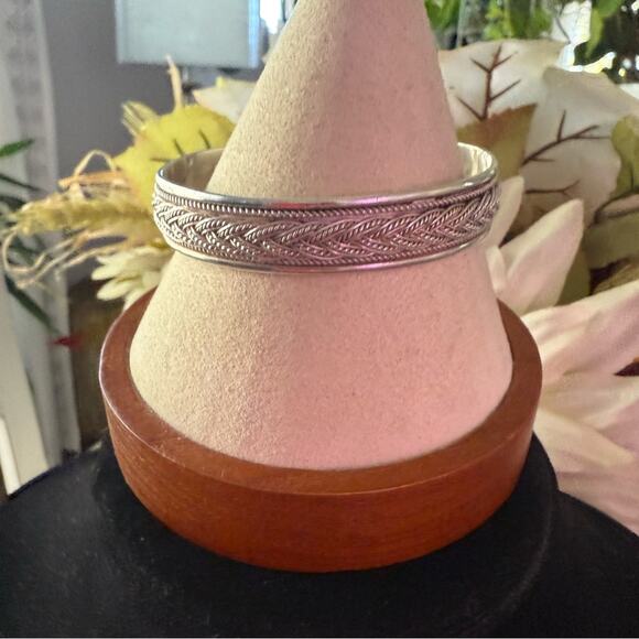 925 Sterling Silver Braided Rope Cuff Bracelet - Picture 6 of 9